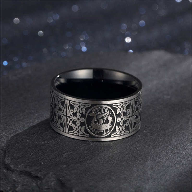 Four Guardian Beast Dragon White Tiger Suzaku Basalt Carved Success Luck Ring