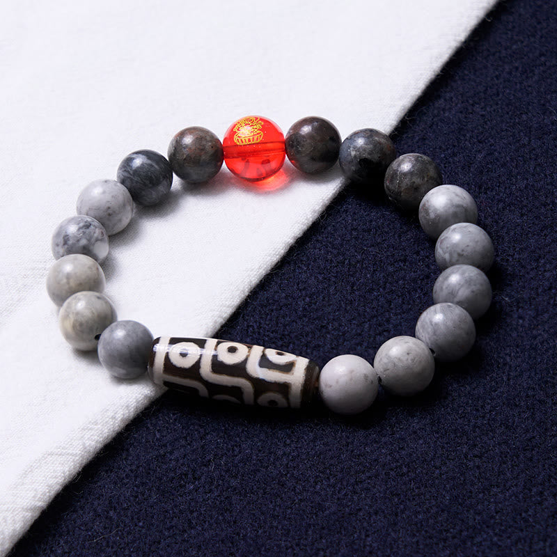 Tibetan Nine-Eye Dzi Bead Picasso Jasper Positive Bracelet