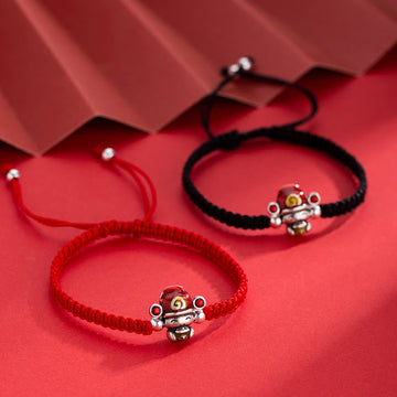 Handmade Braided Red String Copper God of Wealth Adjustable Bracelet