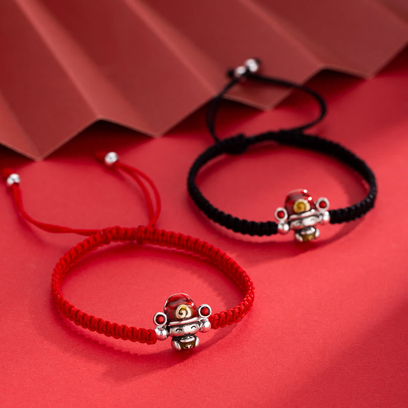 Handmade Braided Red String Copper God of Wealth Adjustable Bracelet