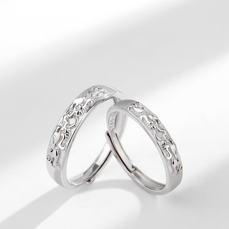 Hand-Finished 925 Sterling Silver Pixiu Adjustable Couple Ring