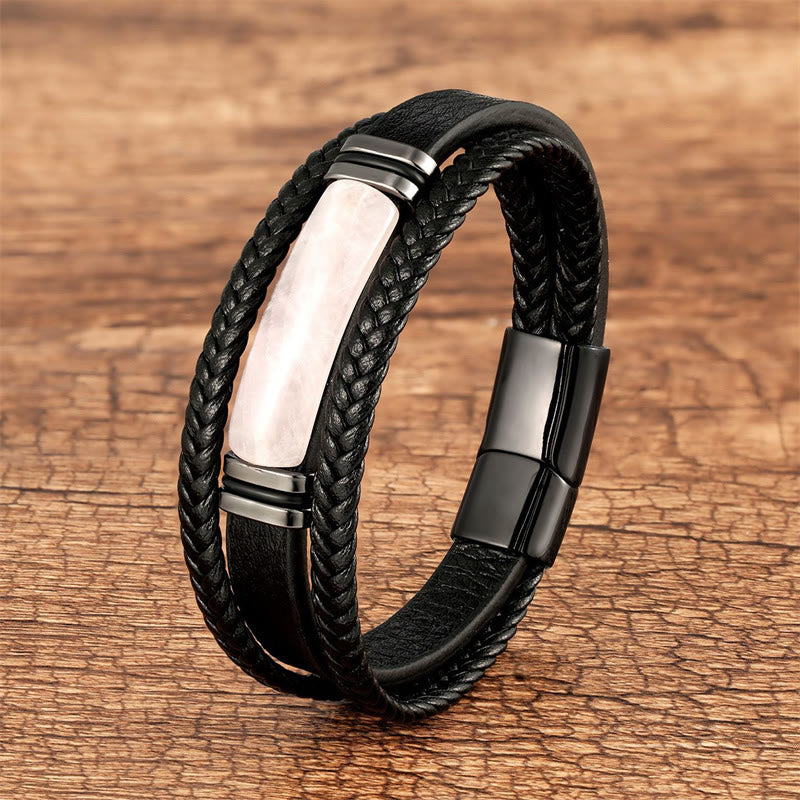 Multilayered Braided Leather Natural Gemstone Power Bracelet