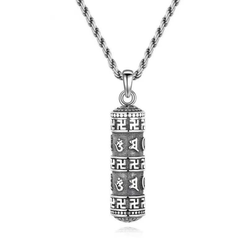 Copper Om Mani Padme Hum & Buddhist Swastika Twisted Chain Pendant Necklace
