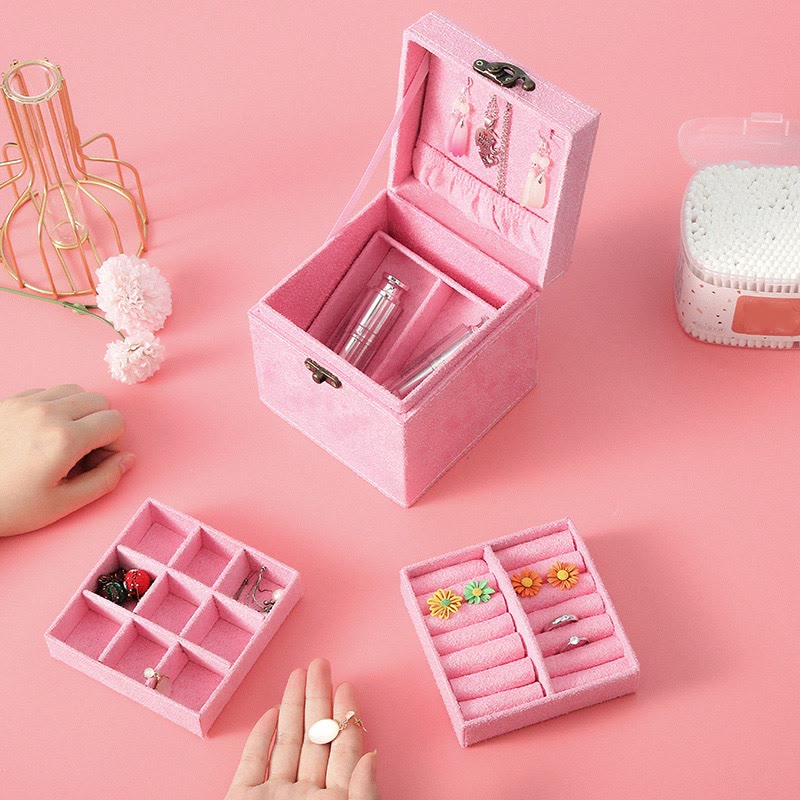 Three-Layer Flannel Jewelry Box Organizer and Storage Case