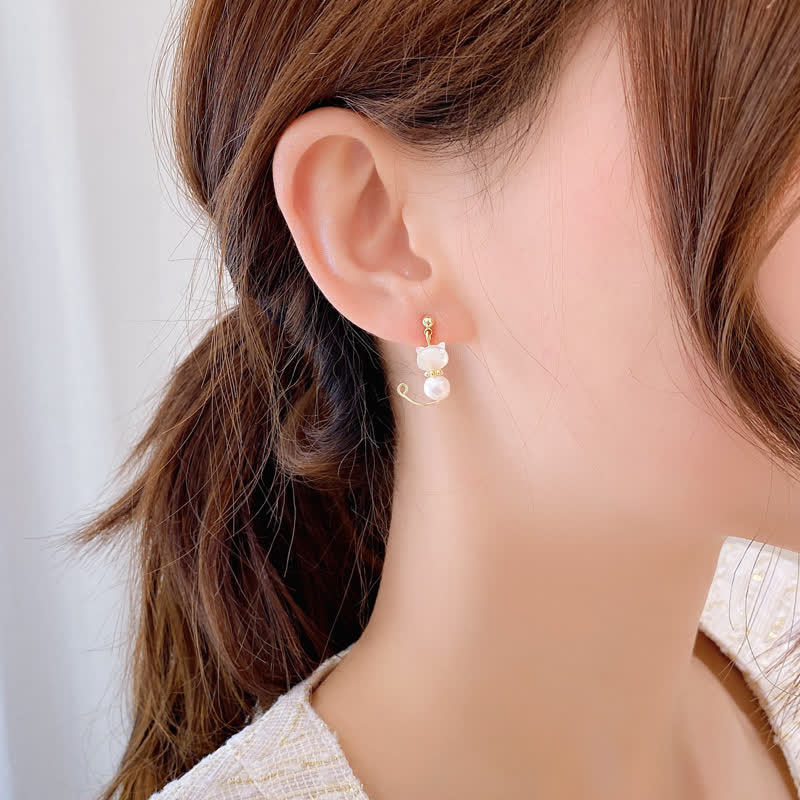 Cute Cat Paw Pearl Wisdom Stud Drop Earrings