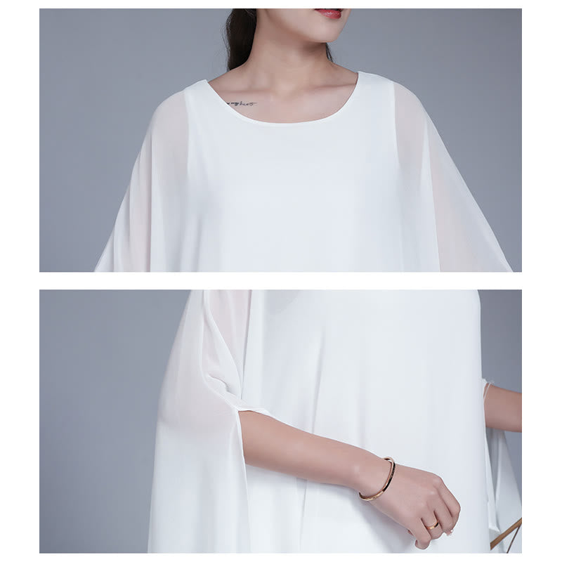 Lightweight Chiffon Flowing Midi Dress and Wide-Leg Meditation Set