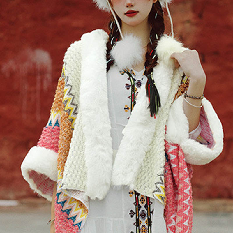 Tactile Striped Knitted Travel Meditation Tibetan Shawl
