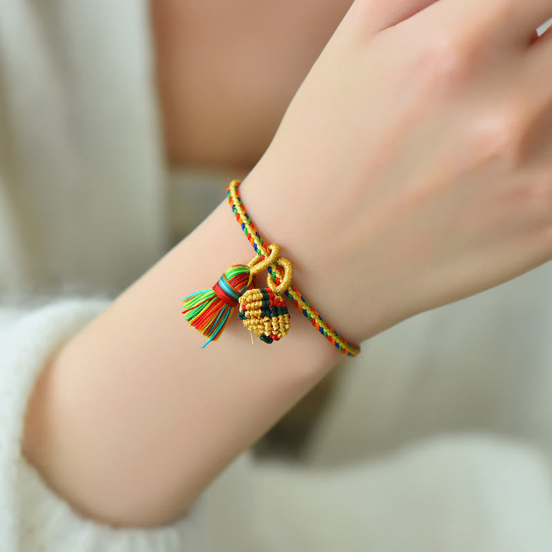 Colorful Rope Luck Handmade Zongzi Golden Ball Charm Bracelet