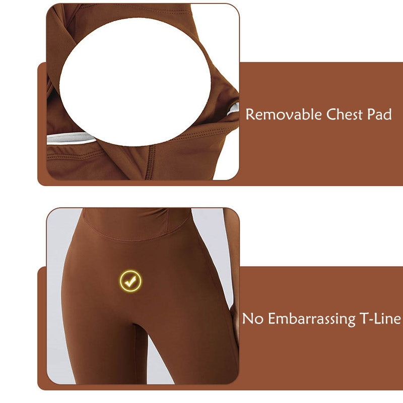 Women Workout Crisscross Sleeveless Flare Jumpsuit Sports Fitness Yoga Bodysuit