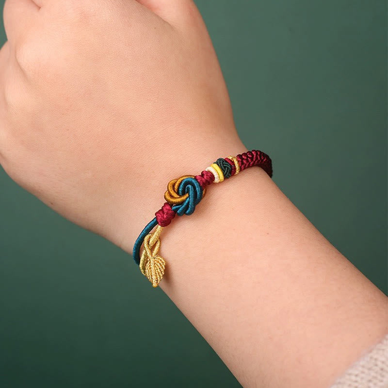 Handmade Tibetan Endless Knot Leaf Charm Cord Bracelet