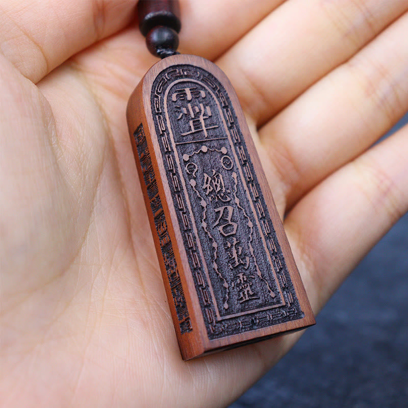 Lightning Struck Jujube Wood Taoist Five Thunder Order Luck Protection Necklace Pendant