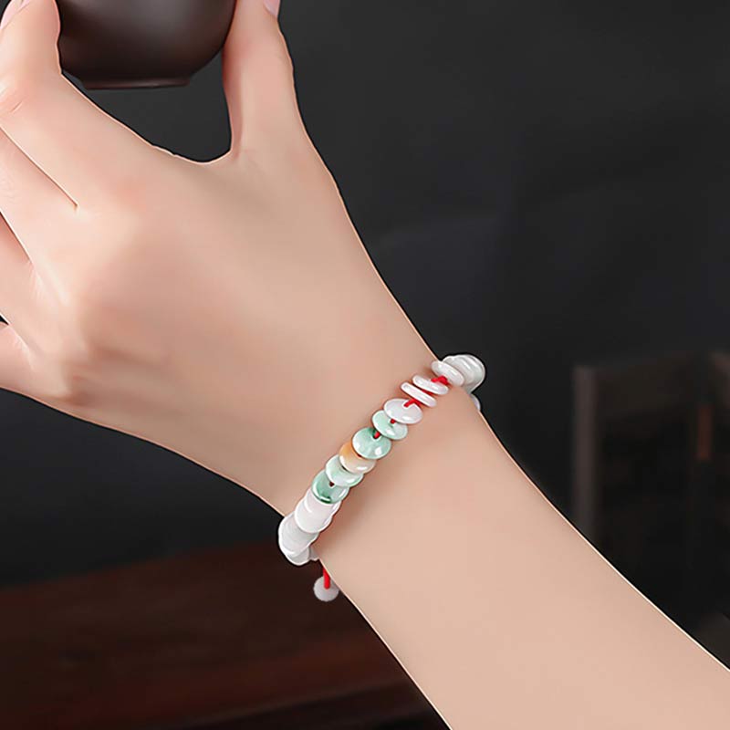 Handmade Round Jade Red String Braided Adjustable Bracelet