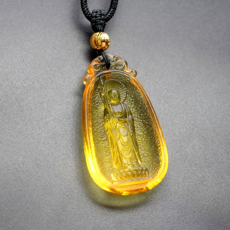 Ksitigarbha Buddha Liuli Crystal Serenity Amulet Necklace Pendant
