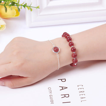 Sun Stone Strawberry Quartz Crystal Positive Bracelet