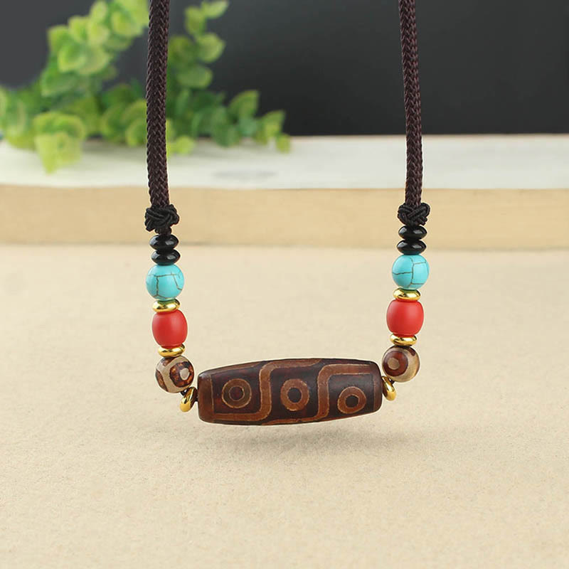 Tibetan Nine-Eye Dzi Bead Three-eyed Dzi Bead Protection String Necklaces Pendant