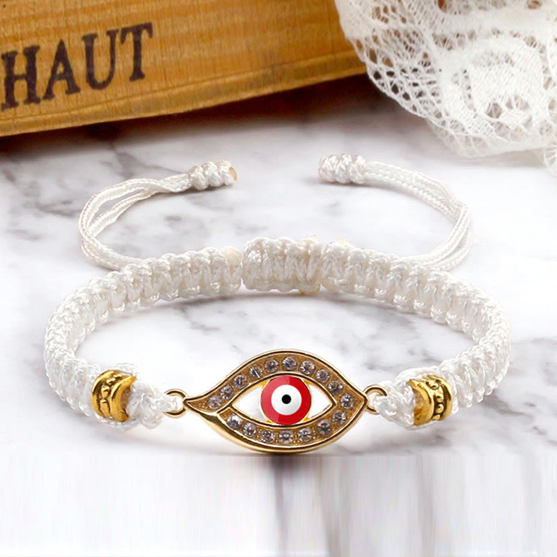 Handmade Evil Eye Red String Braided Bracelet with Gold or Silver Border