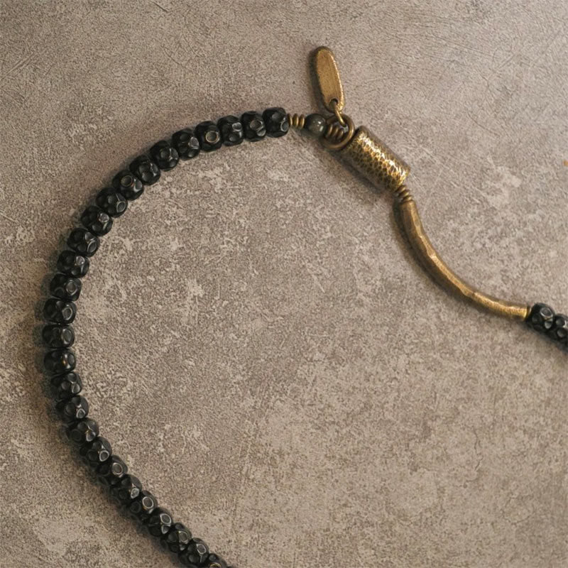 Retro Coconut Shell with Brass and Copper Accents Triple Wrap Bracelet