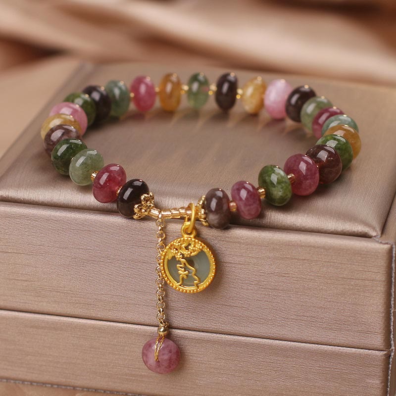 Colorful Tourmaline Cute Flower Rabbit Charm Love Bracelet