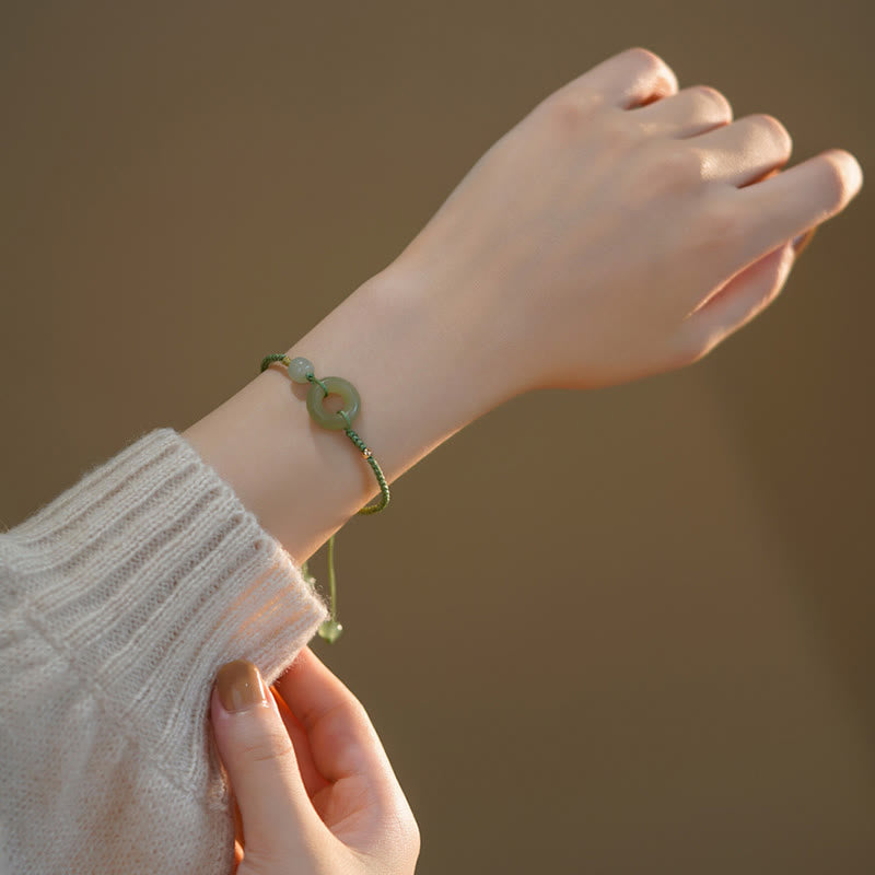 Lotus Jade Peace Buckle Bead Luck Happiness Charm String Bracelet