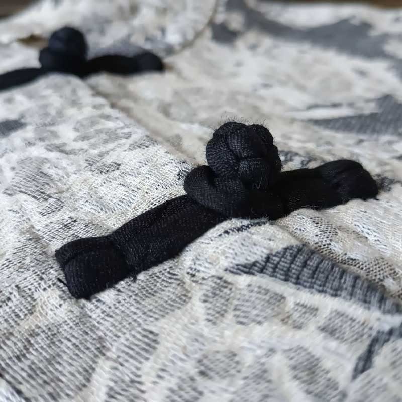 Black Gray Print Frog-button Design Long Sleeve Cotton Linen Jacket Shirt With Pockets
