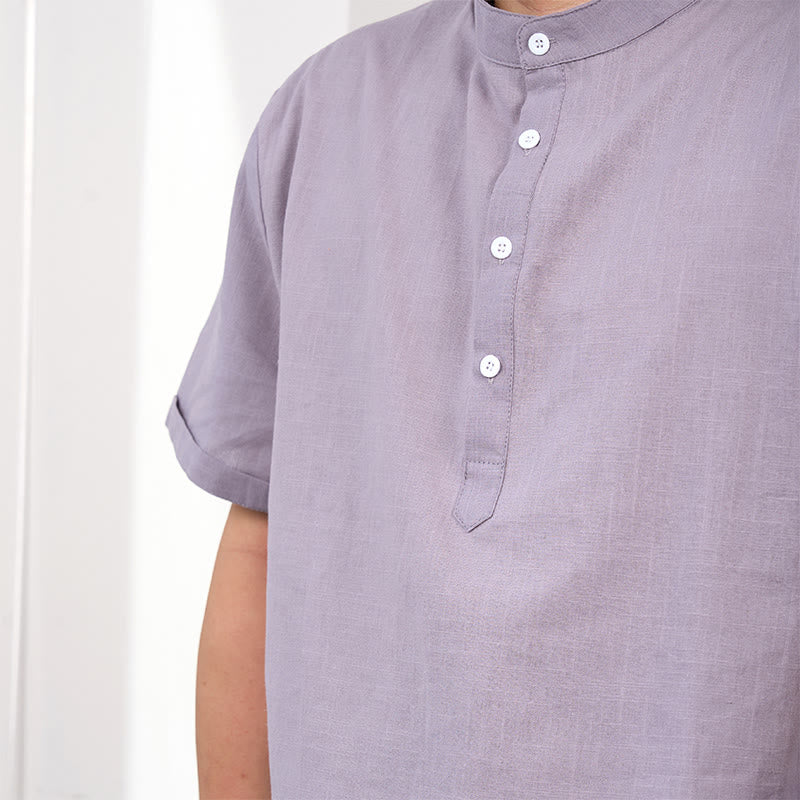 Cotton Linen Stand Collar Short Sleeve Meditation Shirt