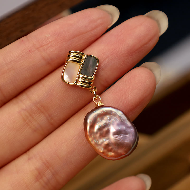 925 Sterling Silver Posts Copper Plated Gold Natural Baroque Pearl Healing Drop Earrings