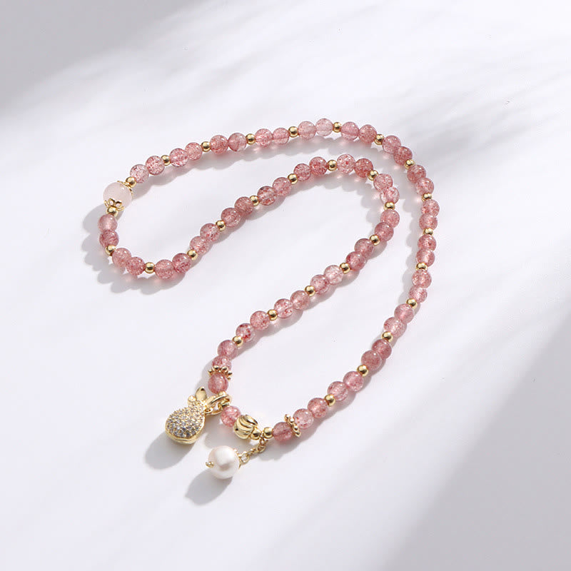 Strawberry Quartz Money Bag Positive Charm Double Wrap Bracelet