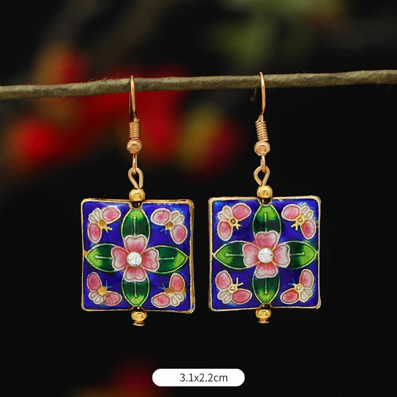 Artistic Copper Alloy Lotus Butterfly and Flower Motif Drop Earrings