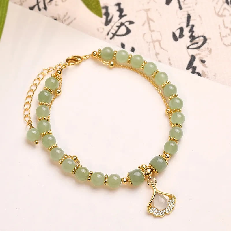 Jade Leaf Ginkgo Tulip Peanut Fu Character Luck Beaded Bracelet