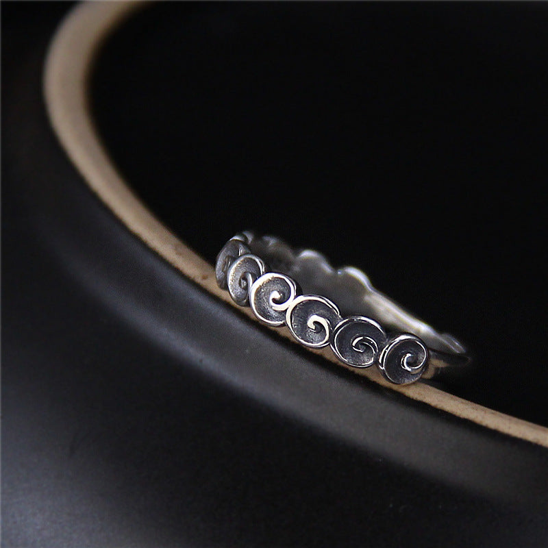 925 Sterling Silver Auspicious Clouds Engraved Ring