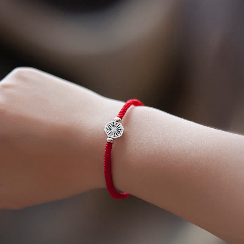 925 Sterling Silver Yin Yang Bagua Cinnabar Red String Focus Bracelet