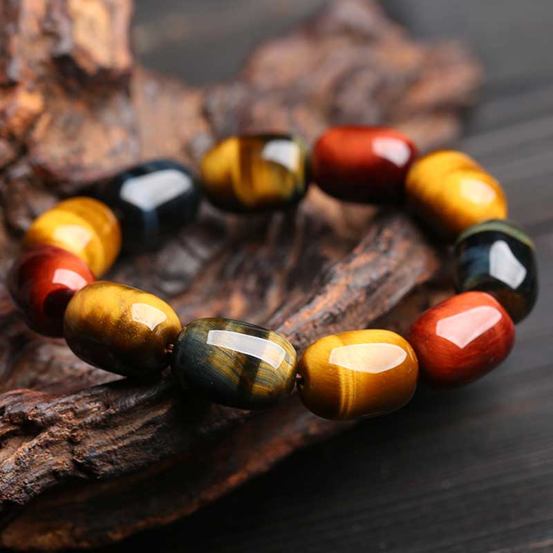 Handmade Natural Tiger Eye Beaded Unisex Elastic Bracelet