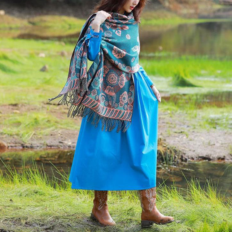 Tibetan Flower Floral Leaves Pattern Design Shawl Cozy Travel Scarf Wrap