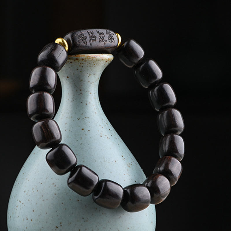 Tibetan Ebony Wood Barrel Beads Lucky And Treasure Balance Bracelet
