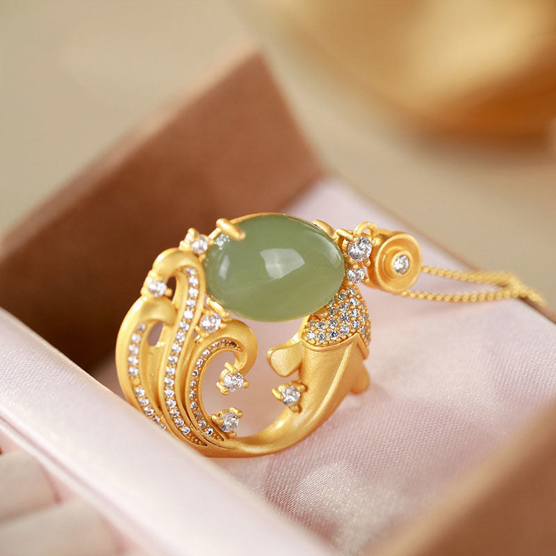 Cyan Jade Koi Fish Healing Calm Necklace Pendant