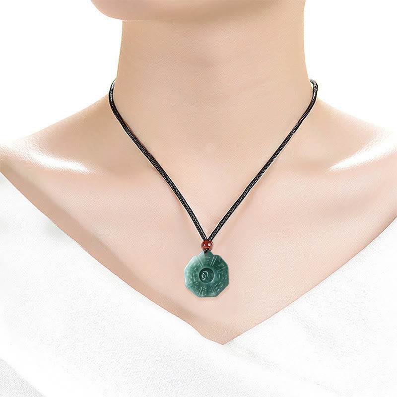 Natural Jade FengShui Bagua Yin Yang Prosperity Necklace Pendant