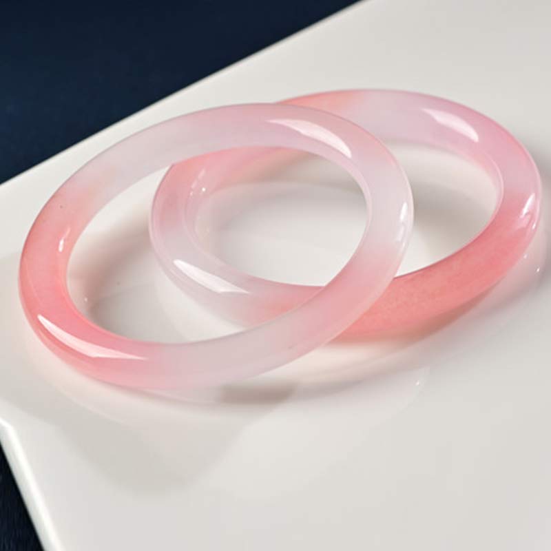Natural Rose Quartz Solid Bangle Bracelet in Flat or Round Style
