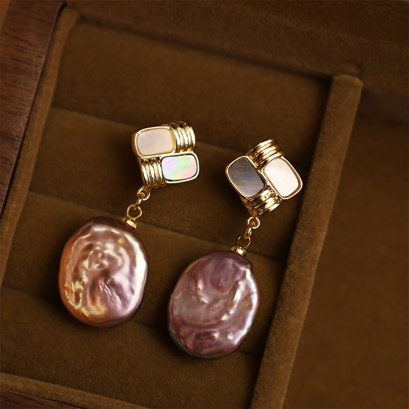 925 Sterling Silver Posts Copper Plated Gold Natural Baroque Pearl Healing Drop Earrings