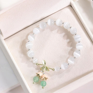 Cat's Eye Green Aventurine Blue Chalcedony Pink Crystal Peace Orchid Charm Bracelet