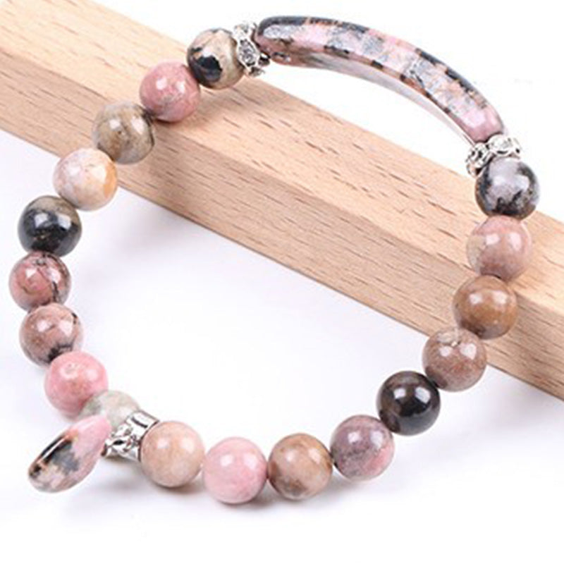Natural Gemstone Heart Focal Beaded Bracelet for Emotional Balance