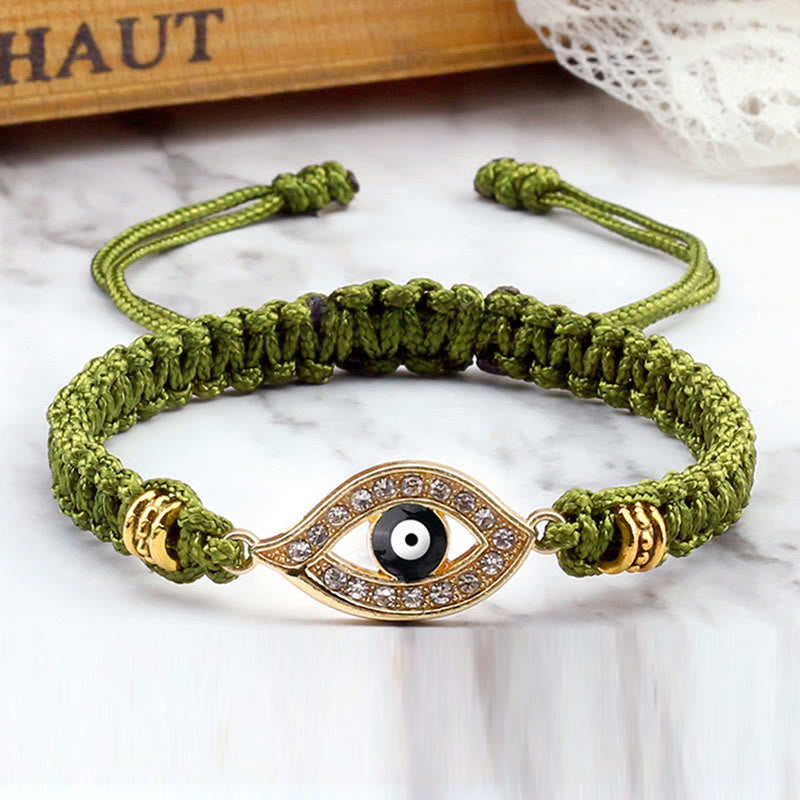 Handmade Evil Eye Red String Braided Bracelet with Gold or Silver Border