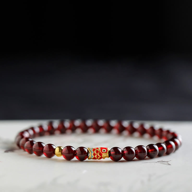 999 Gold Koi Fish Natural Garnet Protection Bracelet
