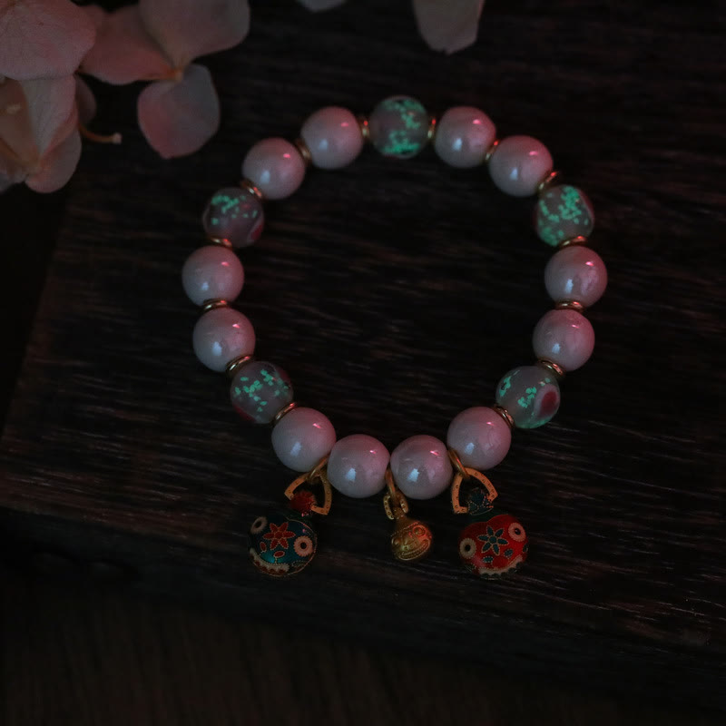 Gold Swallowing Beast Family Charm Liuli Glass Colorful Porcelain Bead Luck Bracelet