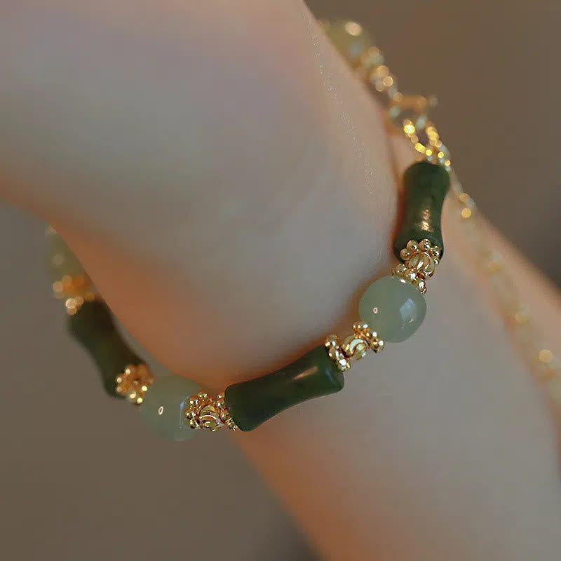 Glass Bead Bamboo Luck Strength Chain Bracelet