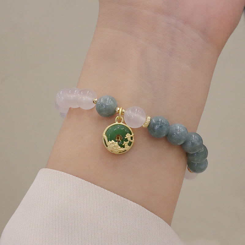 White Agate Jade Lotus Flower Peace Buckle Protection Bracelet