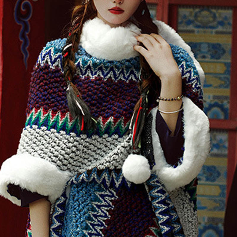 Tactile Striped Knitted Travel Meditation Tibetan Shawl
