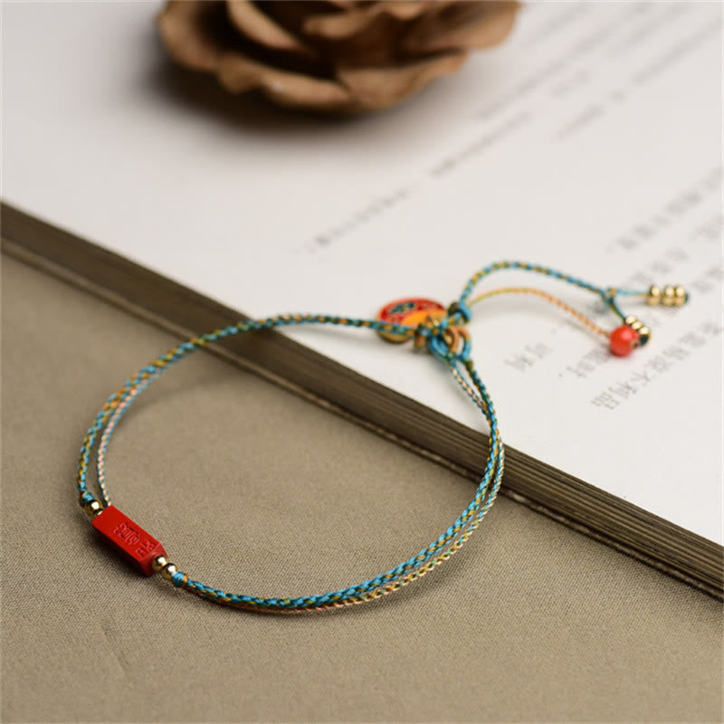 Handmade Cinnabar As One Wishes Blessing Braid Double Layer Bracelet