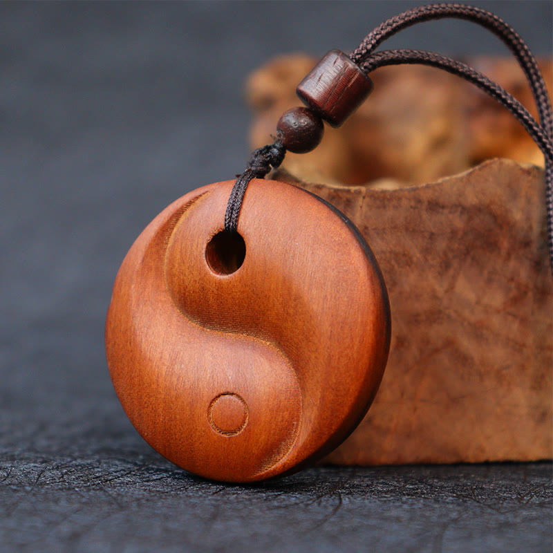 Lightning Struck Jujube Wood Yin Yang Luck Protection Necklace Pendant