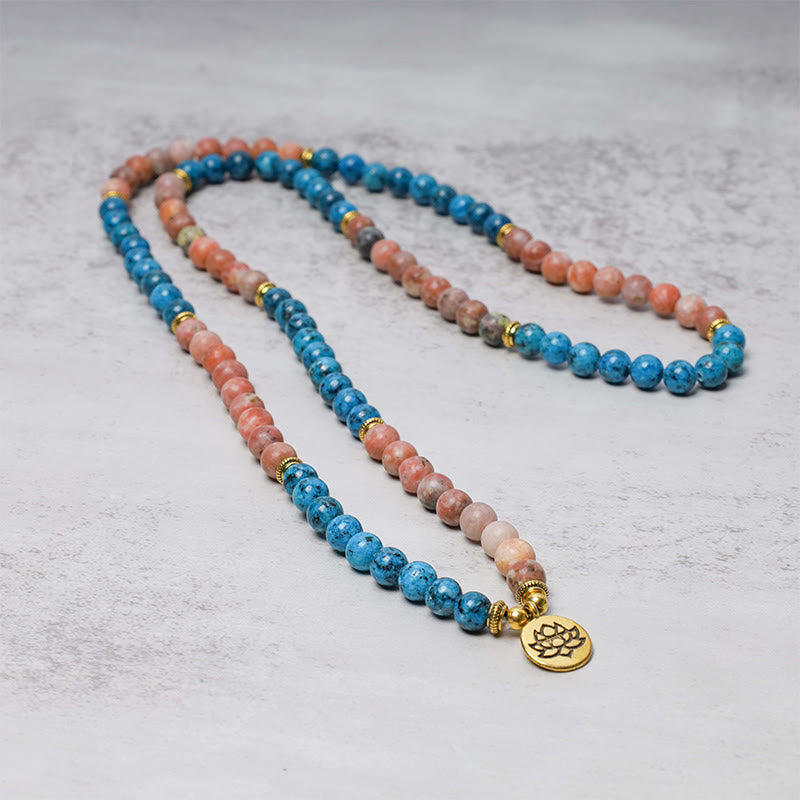 108 Mala Beads Apatite Red Stone Lotus Meditation Prayer Bead Bracelet (Extra 35% Off | USE CODE: FS35)