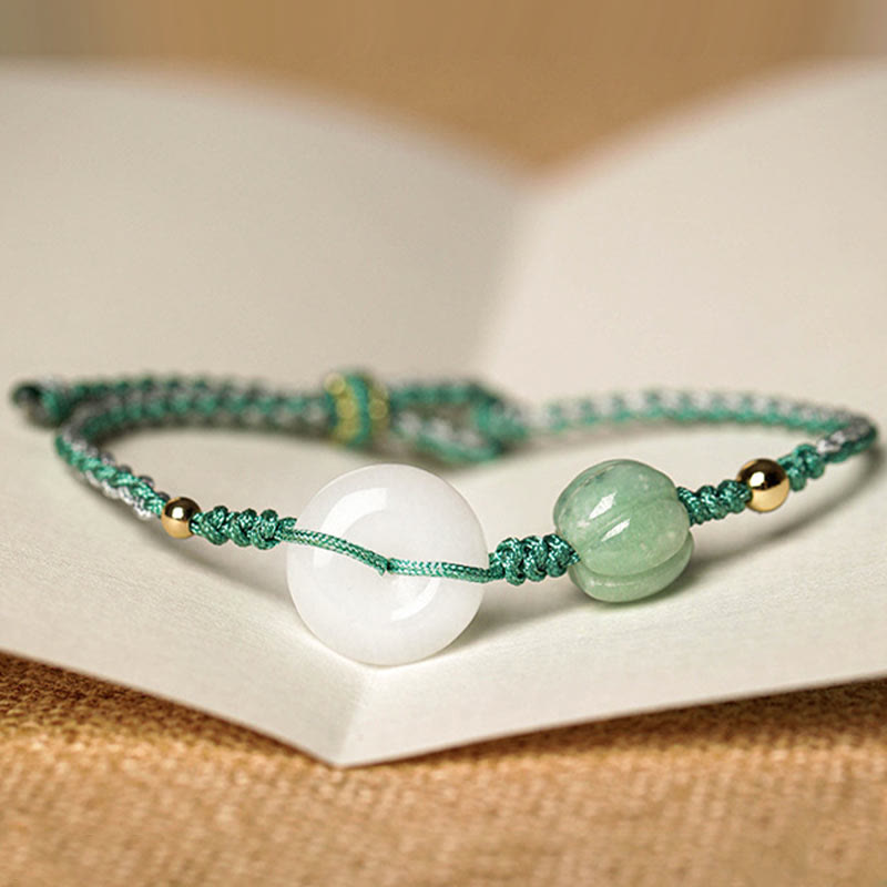 White Jade Peace Buckle Pumpkin Bead Luck Blessing Braided Bracelet